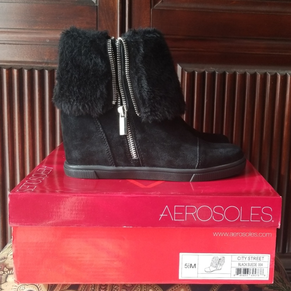 Aerosoles black suede City Street Wedge Sneaker